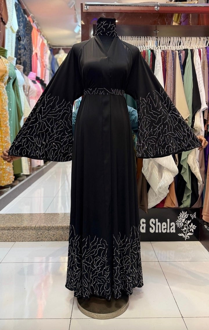 Abaya Noire Brodée Argent Premium MaisonBarry
