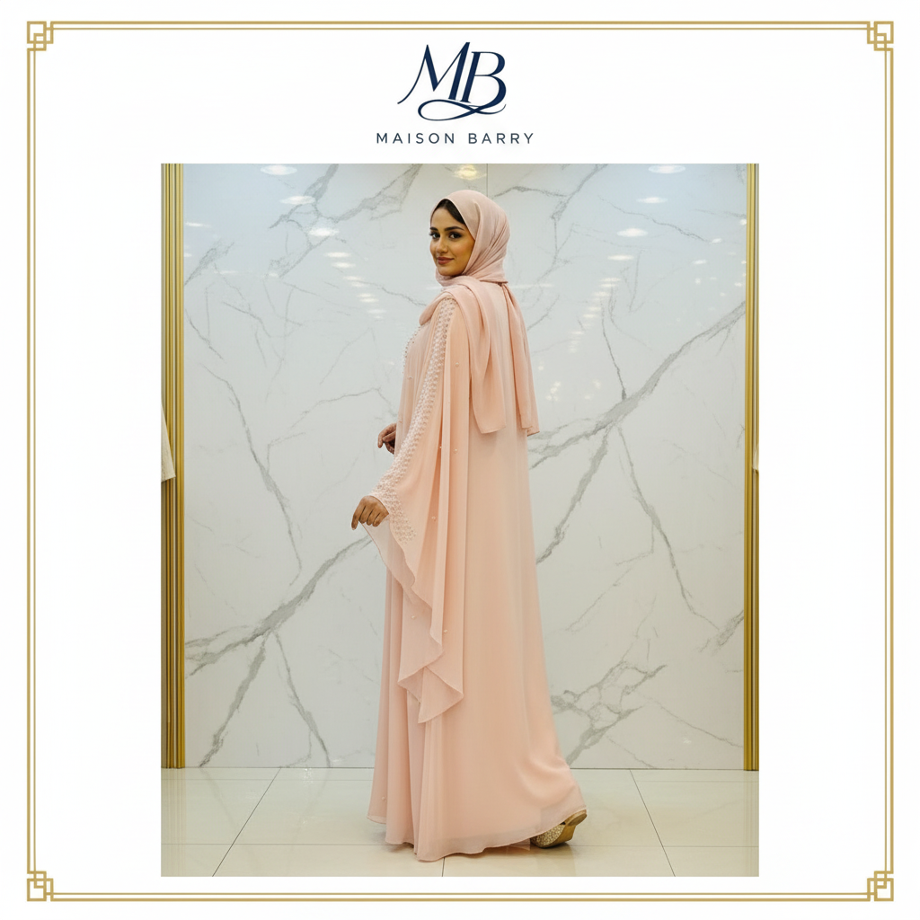 Abaya Rose Perlée - Pose Dos