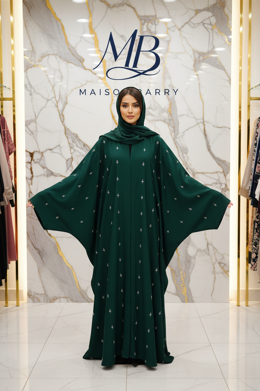 Abaya Prestige Vert Émeraude Tulipes MaisonBarry