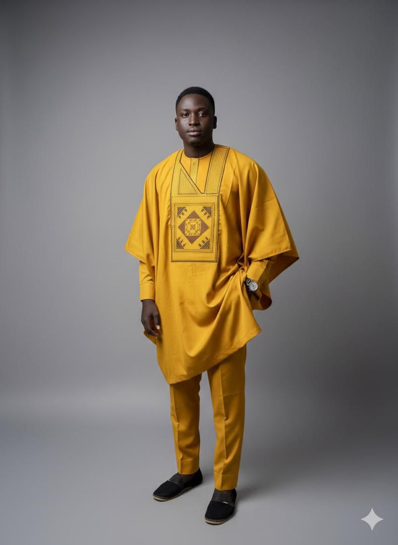 Macki Sall 3 Pièces Jaune Moutarde Brodé MaisonBarry