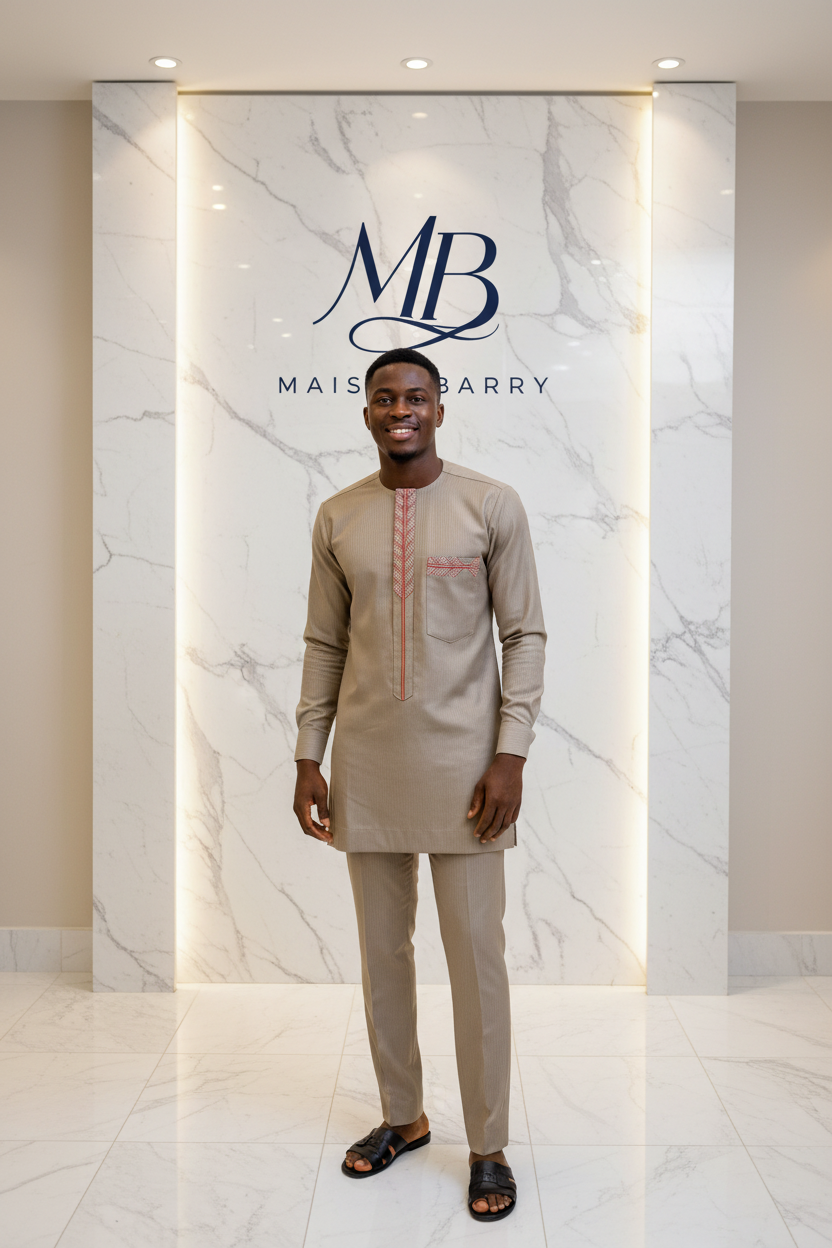 Macki Sall Prestige Beige Kaki - Broderies Rouge et Blanc MaisonBarry